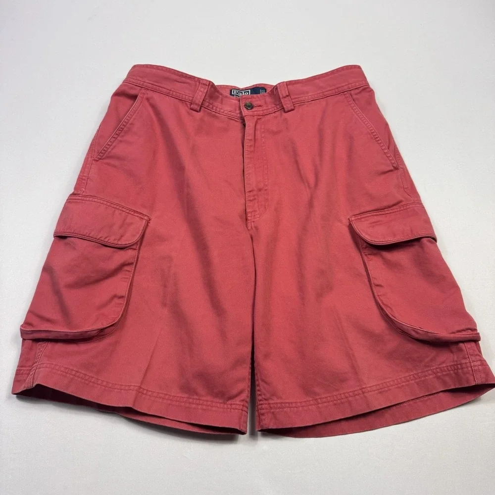 Polo Ralph Lauren Cargo Shorts Mens 34 Red Cotton Cargo Pockets 10 Inseam Casual